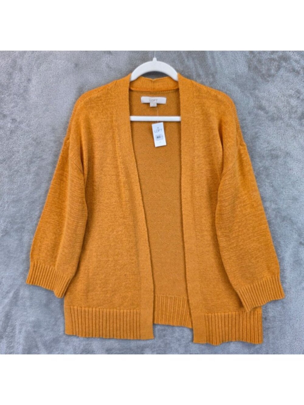 LOFT Cardigan Sweater Womens M Yellow Open Front Knit Long Sleeve Relaxed Fit